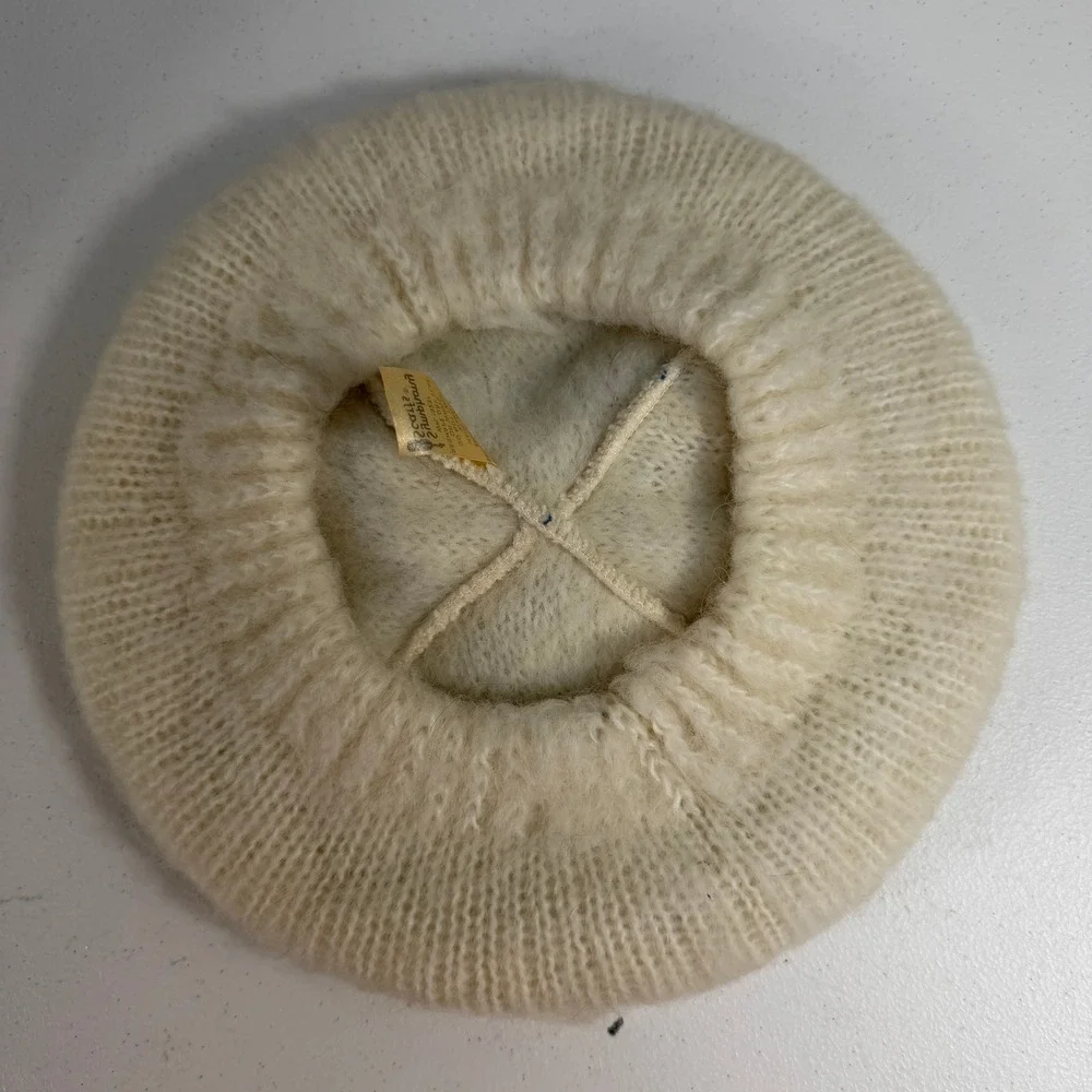 VTG‎ Symphony Scarfs French Beret Hat Knit Wool Blend Fuzzy Fair Isle Pattern